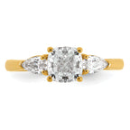 14k 1 3/8 carat Certified Lab Grown Diamond VS+ F+ Complete Cushion and Pear Three Stone Engagement Ring