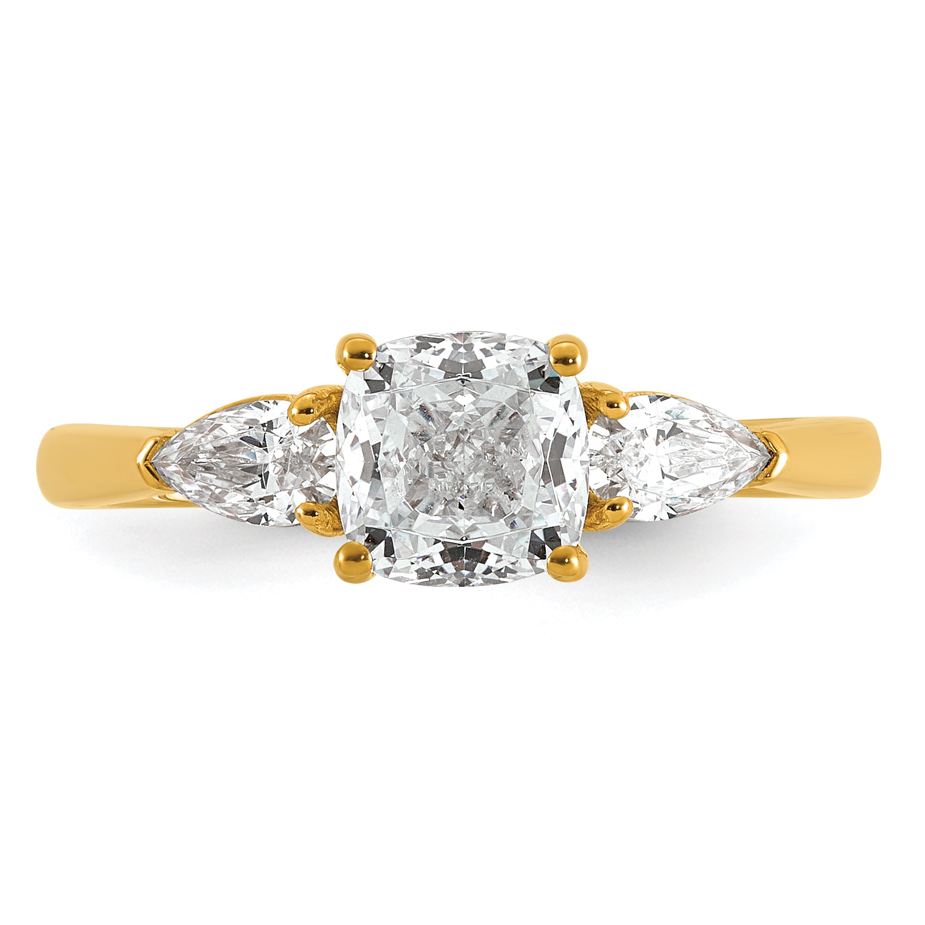 14k 1 3/8 carat Certified Lab Grown Diamond VS+ F+ Complete Cushion and Pear Three Stone Engagement Ring
