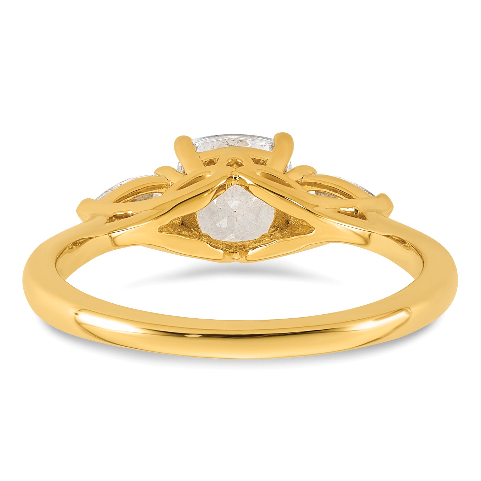 14k 1 3/8 carat Certified Lab Grown Diamond VS+ F+ Complete Cushion and Pear Three Stone Engagement Ring