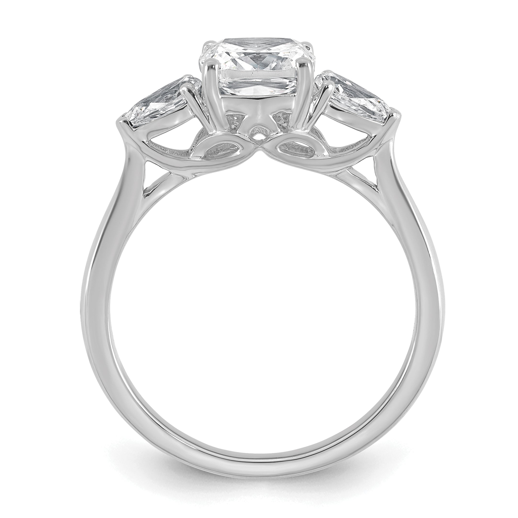 14k White Gold 2 carat Lab Grown Diamond VS+ F+ Complete Cushion and Pear Three Stone Engagement Ring