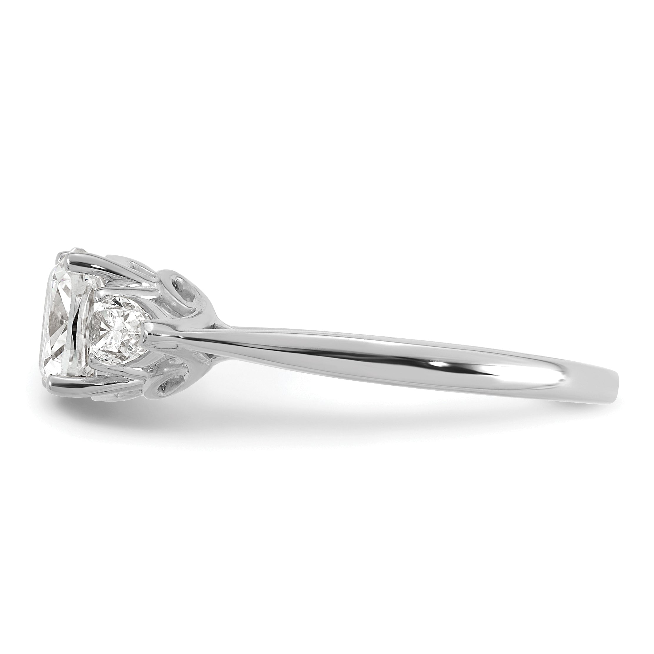 14k White Gold 2 carat Lab Grown Diamond VS+ F+ Complete Cushion and Pear Three Stone Engagement Ring