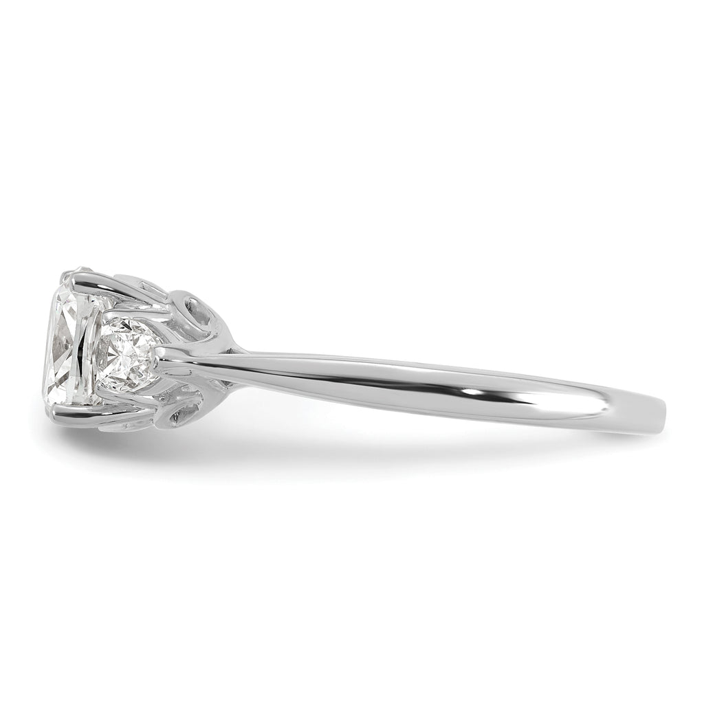 14k White Gold 2 carat Lab Grown Diamond VS+ F+ Complete Cushion and Pear Three Stone Engagement Ring