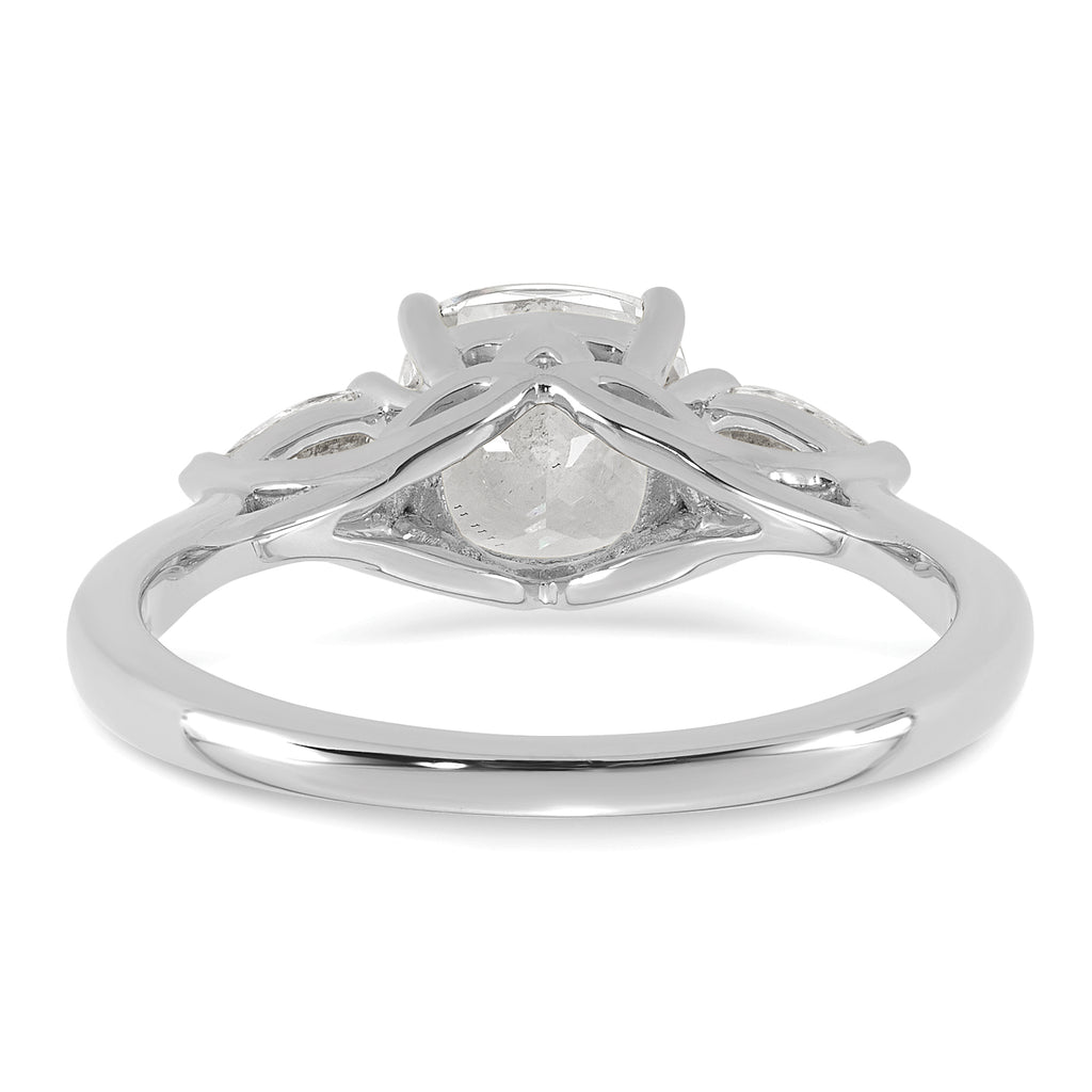 14k White Gold 2 carat Lab Grown Diamond VS+ F+ Complete Cushion and Pear Three Stone Engagement Ring