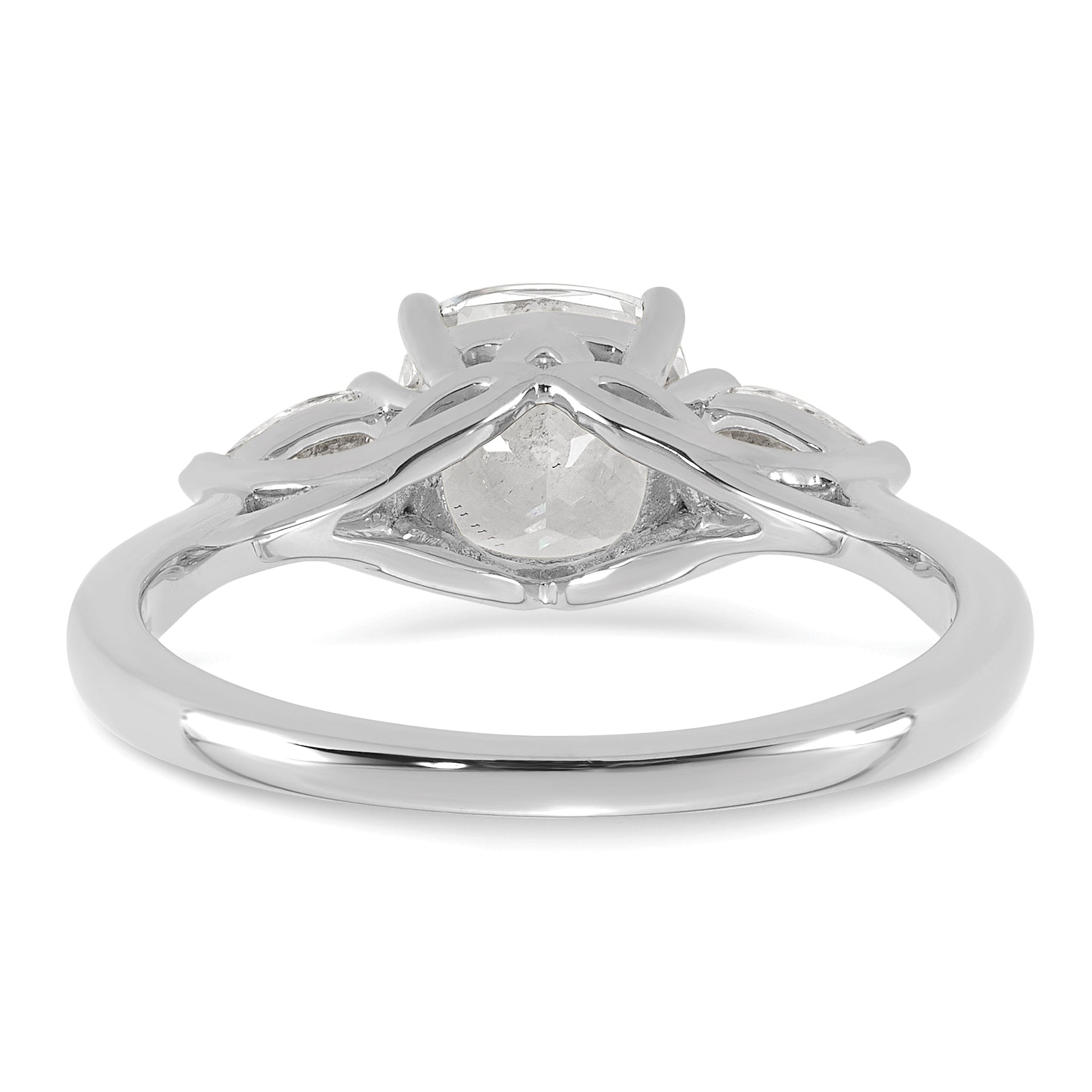 14k White Gold 2 carat Lab Grown Diamond VS+ F+ Complete Cushion and Pear Three Stone Engagement Ring