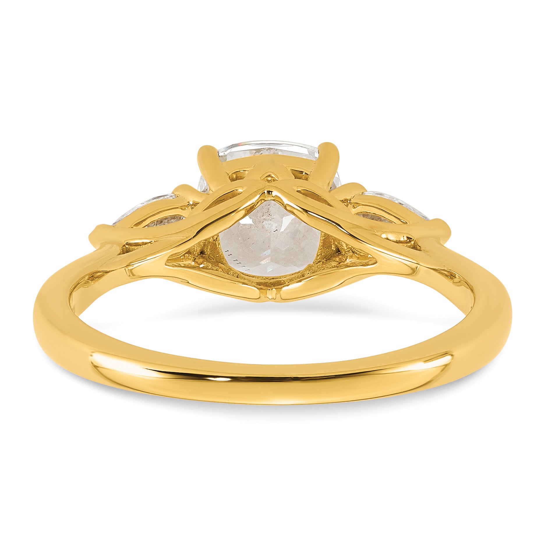 14k 2 carat Lab Grown Diamond VS+ F+ Complete Cushion and Pear Three Stone Engagement Ring