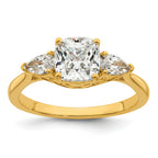 14k 2 carat Lab Grown Diamond VS+ F+ Complete Cushion and Pear Three Stone Engagement Ring