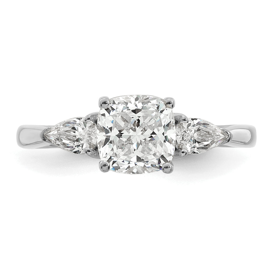 14k White Gold 2 carat Certified Lab Grown Diamond VS+ F+ Complete Cushion and Pear Three Stone Engagement Ring