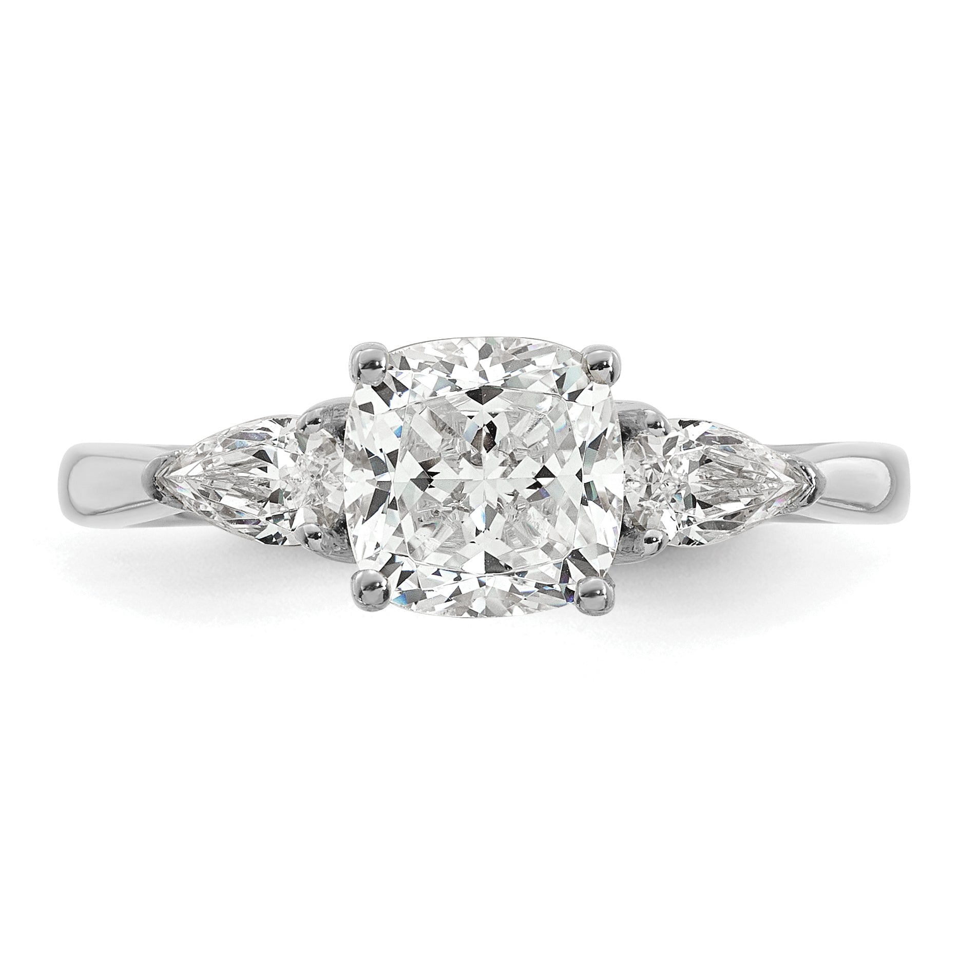 14k White Gold 2 carat Certified Lab Grown Diamond VS+ F+ Complete Cushion and Pear Three Stone Engagement Ring