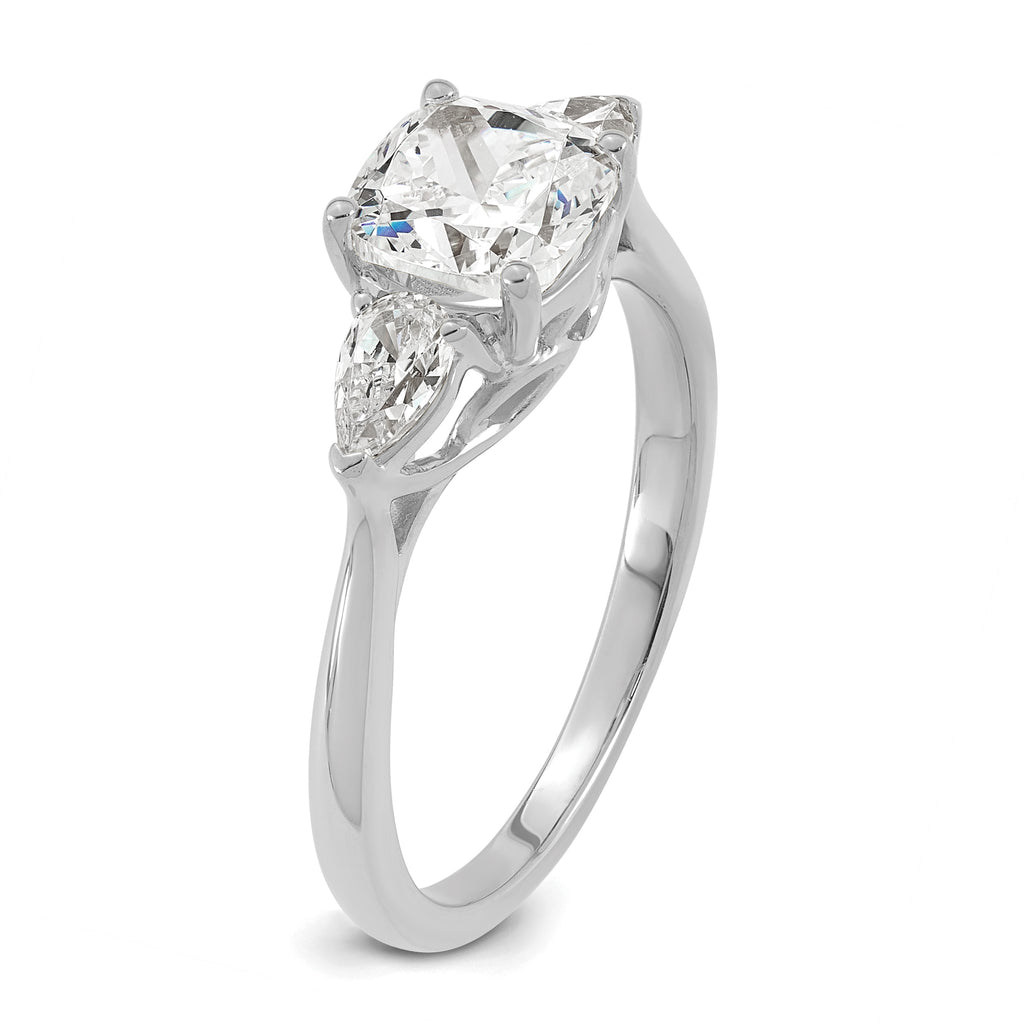 14k White Gold 2 carat Certified Lab Grown Diamond VS+ F+ Complete Cushion and Pear Three Stone Engagement Ring