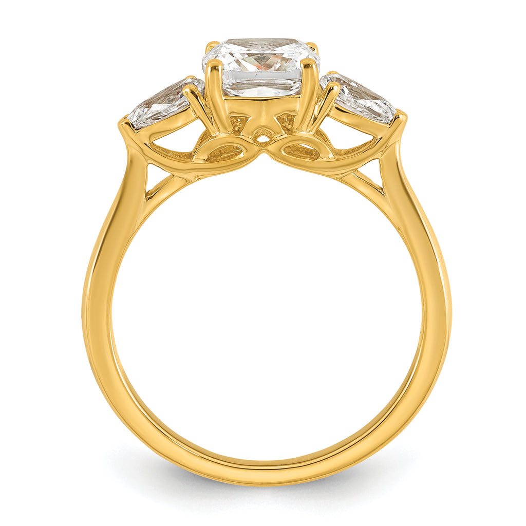 14k 2 carat Certified Lab Grown Diamond VS+ F+ Complete Cushion and Pear Three Stone Engagement Ring
