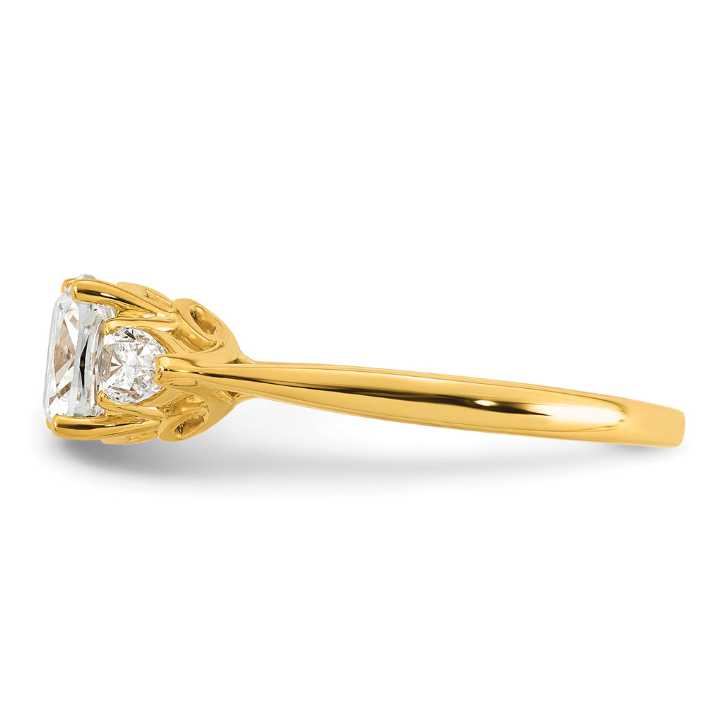 14k 2 carat Certified Lab Grown Diamond VS+ F+ Complete Cushion and Pear Three Stone Engagement Ring