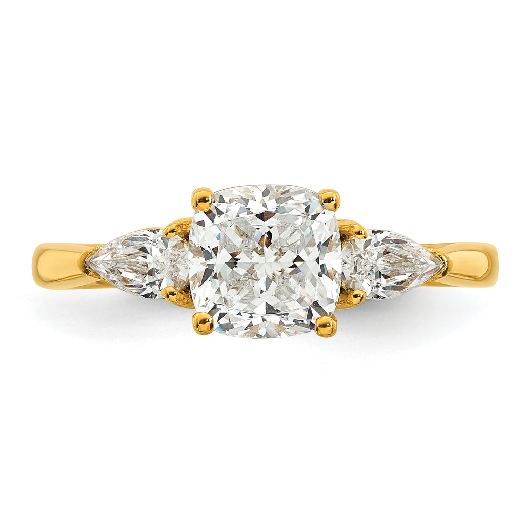 14k 2 carat Certified Lab Grown Diamond VS+ F+ Complete Cushion and Pear Three Stone Engagement Ring