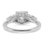 14k White Gold 2 1/2 carat Lab Grown Diamond VS+ F+ Complete Cushion and Pear Three Stone Engagement Ring