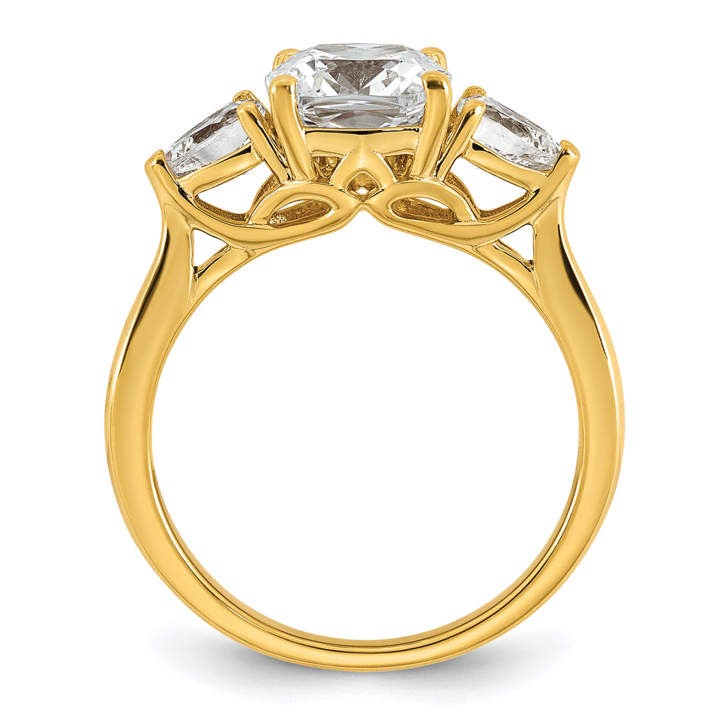 14k 2 1/2 carat Lab Grown Diamond VS+ F+ Complete Cushion and Pear Three Stone Engagement Ring