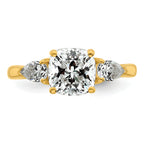 14k 2 1/2 carat Lab Grown Diamond VS+ F+ Complete Cushion and Pear Three Stone Engagement Ring