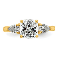 14k 2 1/2 carat Lab Grown Diamond VS+ F+ Complete Cushion and Pear Three Stone Engagement Ring