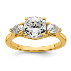 14k 2 1/2 carat Lab Grown Diamond VS+ F+ Complete Cushion and Pear Three Stone Engagement Ring