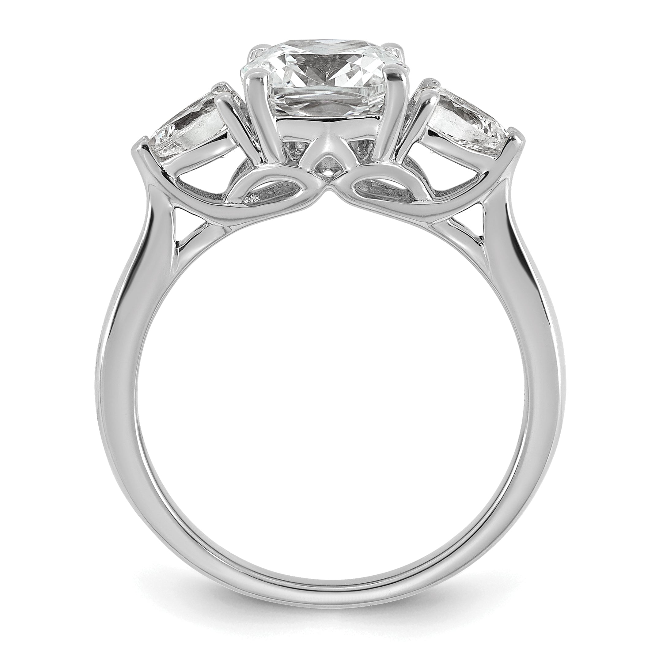14k White Gold 2 1/2 carat Certified Lab Grown Diamond VS+ F+ Complete Cushion and Pear Three Stone Engagement Ring Secondary image