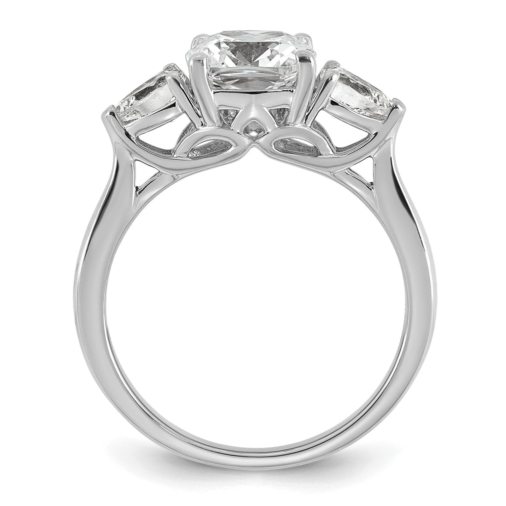 14k White Gold 2 1/2 carat Certified Lab Grown Diamond VS+ F+ Complete Cushion and Pear Three Stone Engagement Ring