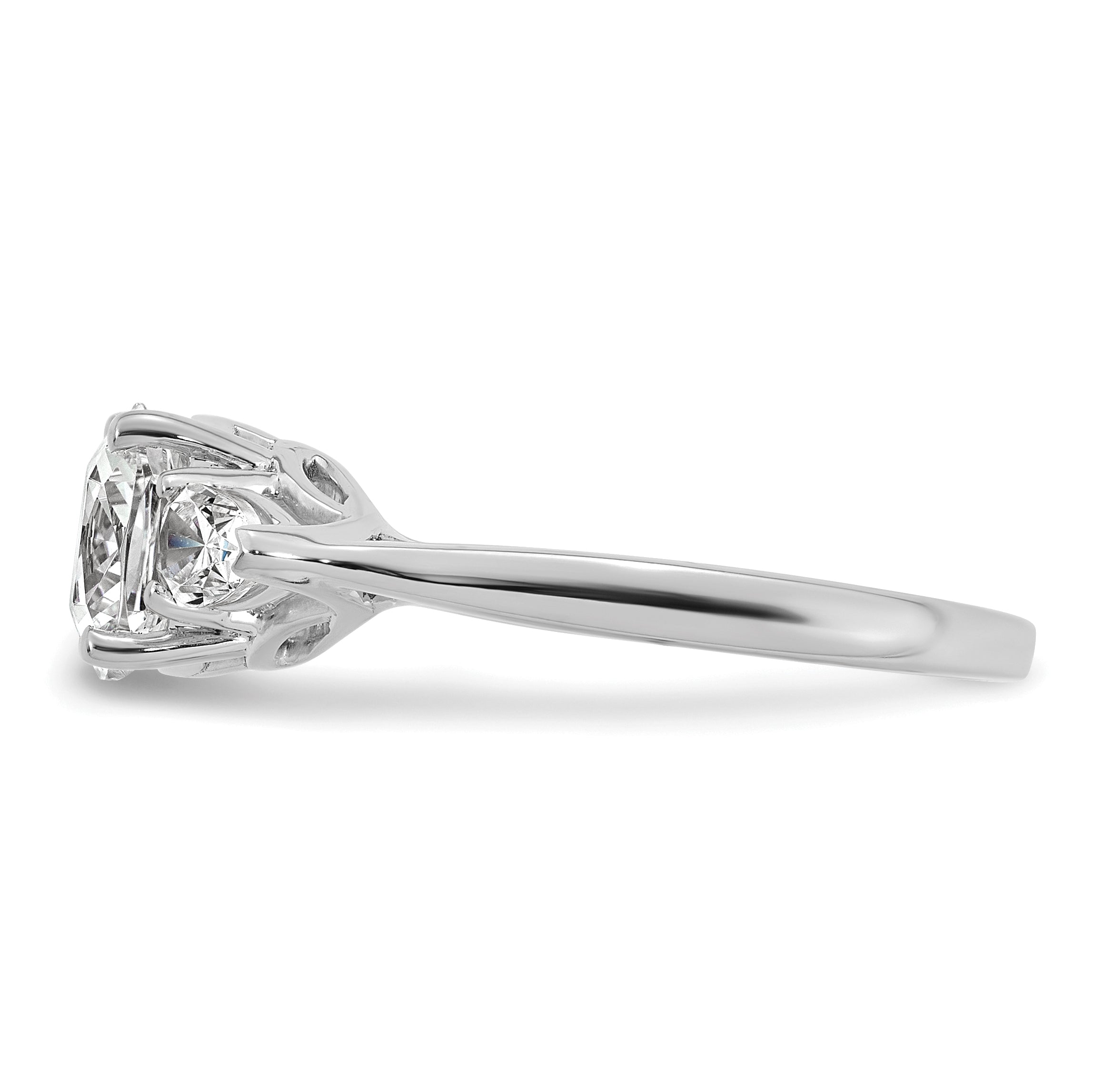 14k White Gold 2 1/2 carat Certified Lab Grown Diamond VS+ F+ Complete Cushion and Pear Three Stone Engagement Ring