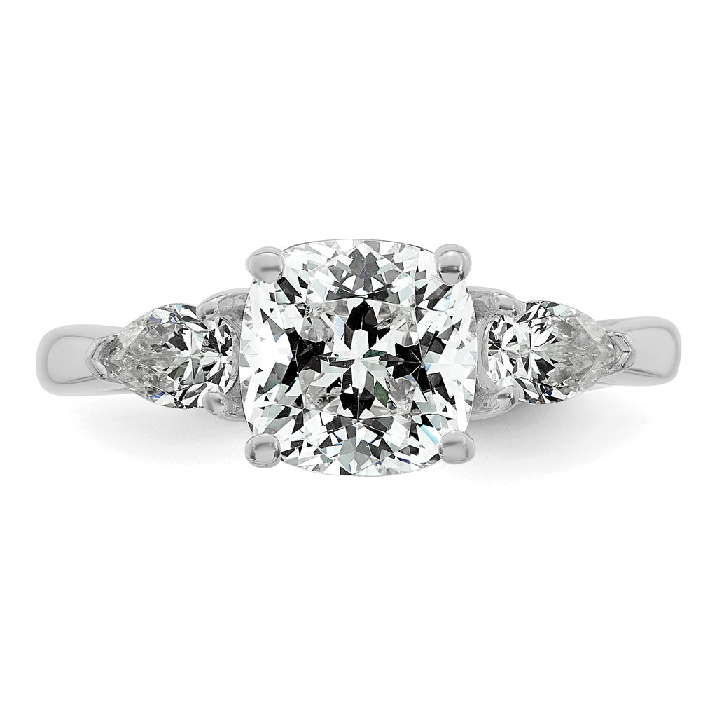 14k White Gold 2 1/2 carat Certified Lab Grown Diamond VS+ F+ Complete Cushion and Pear Three Stone Engagement Ring