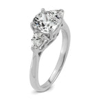 14k White Gold 2 1/2 carat Certified Lab Grown Diamond VS+ F+ Complete Cushion and Pear Three Stone Engagement Ring
