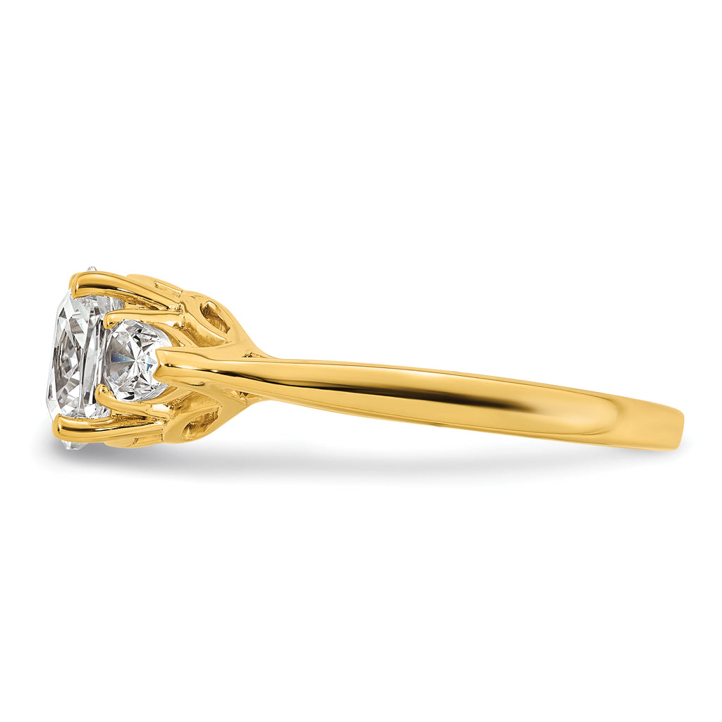 14k 2 1/2 carat Certified Lab Grown Diamond VS+ F+ Complete Cushion and Pear Three Stone Engagement Ring