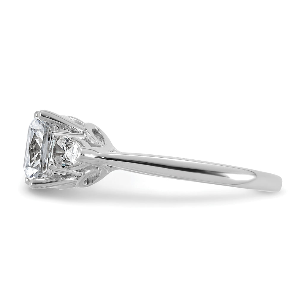 14k White Gold 3 carat Lab Grown Diamond VS+ F+ Complete Cushion and Pear Three Stone Engagement Ring