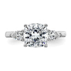14k White Gold 3 carat Lab Grown Diamond VS+ F+ Complete Cushion and Pear Three Stone Engagement Ring