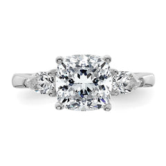 14k White Gold 3 carat Lab Grown Diamond VS+ F+ Complete Cushion and Pear Three Stone Engagement Ring