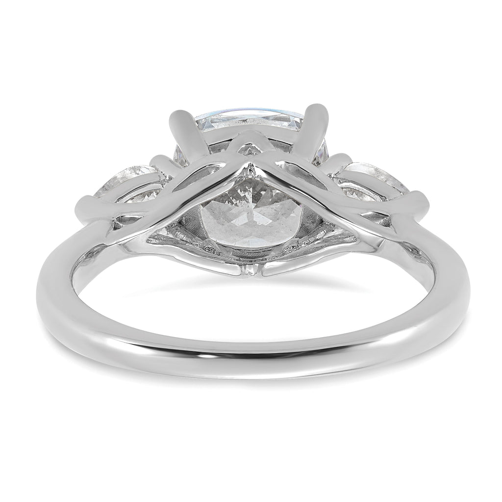 14k White Gold 3 carat Lab Grown Diamond VS+ F+ Complete Cushion and Pear Three Stone Engagement Ring