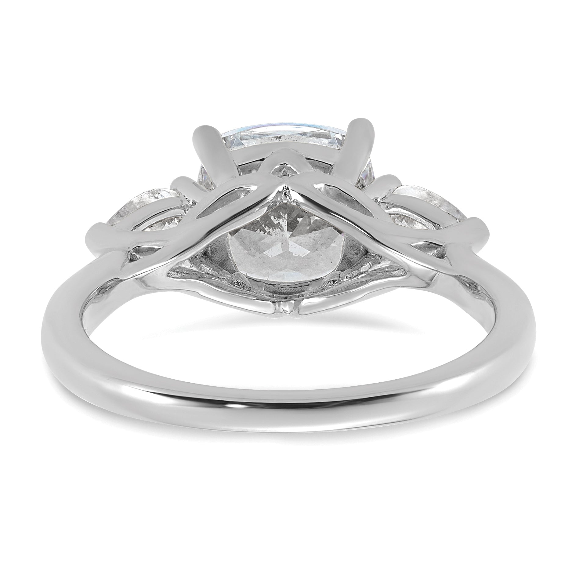 14k White Gold 3 carat Lab Grown Diamond VS+ F+ Complete Cushion and Pear Three Stone Engagement Ring