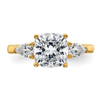 14k 3 carat Lab Grown Diamond VS+ F+ Complete Cushion and Pear Three Stone Engagement Ring