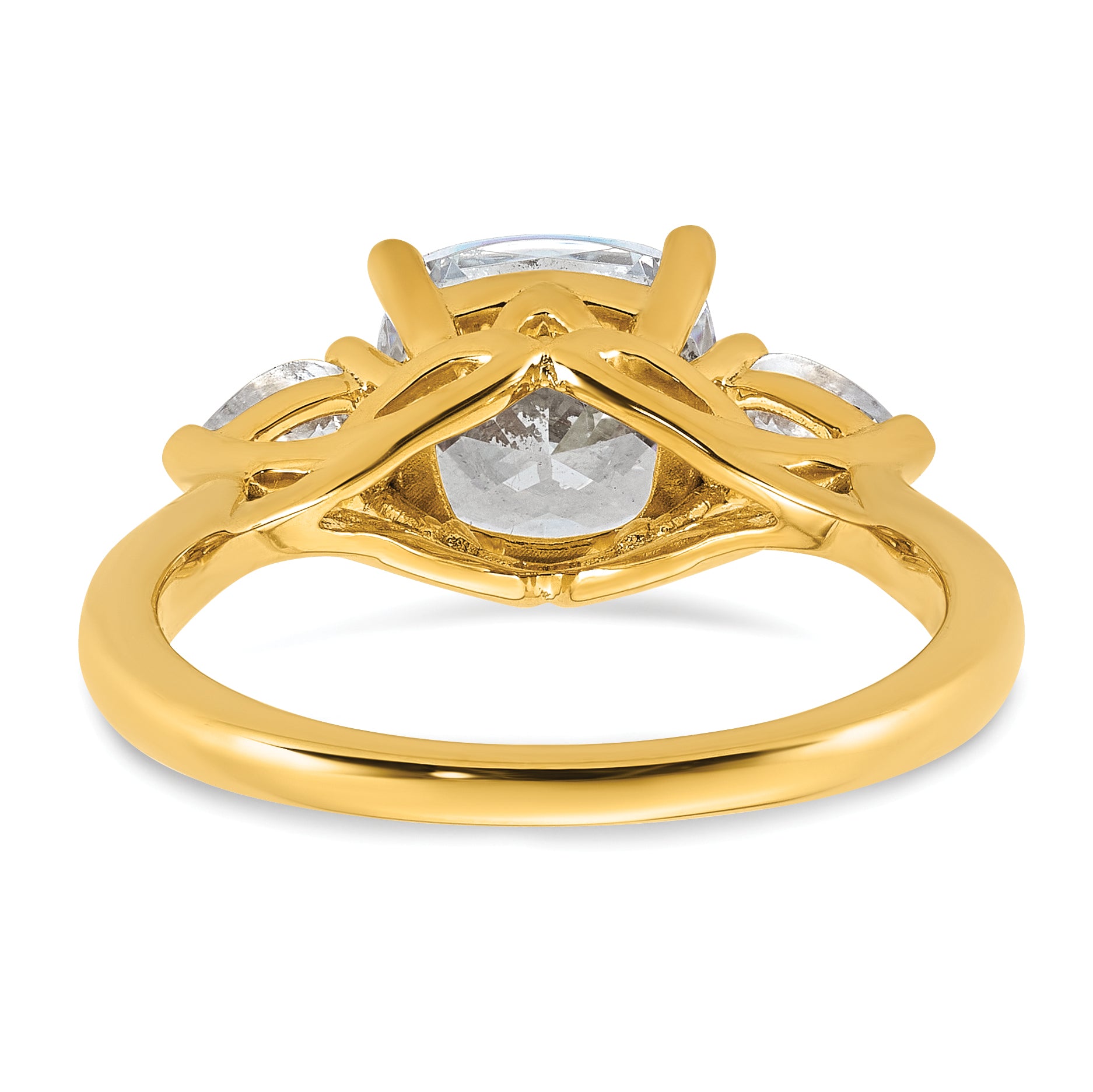 14k 3 carat Lab Grown Diamond VS+ F+ Complete Cushion and Pear Three Stone Engagement Ring