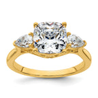 14k 3 carat Lab Grown Diamond VS+ F+ Complete Cushion and Pear Three Stone Engagement Ring