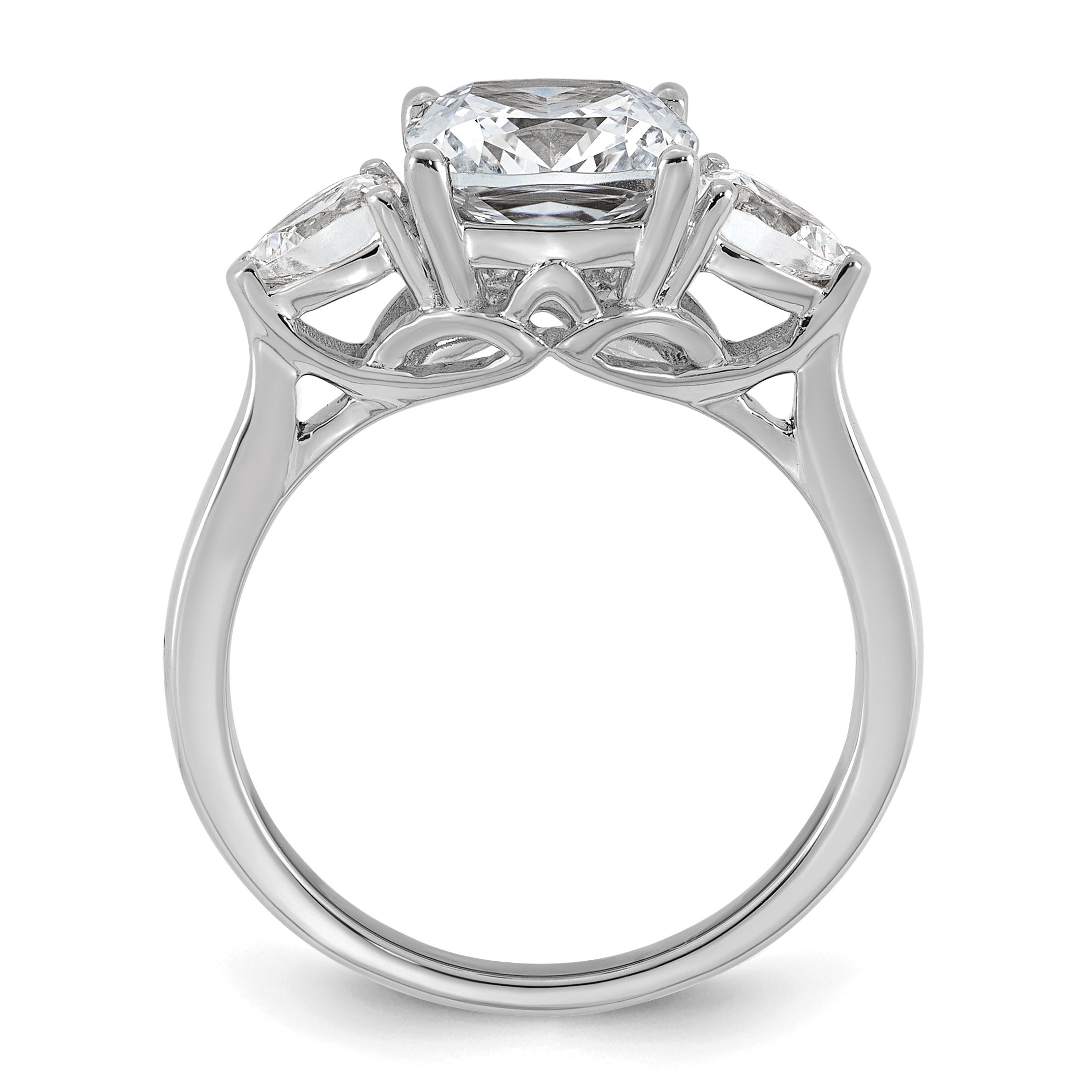 14k White Gold 3 carat Certified Lab Grown Diamond VS+ F+ Complete Cushion and Pear Three Stone Engagement Ring
