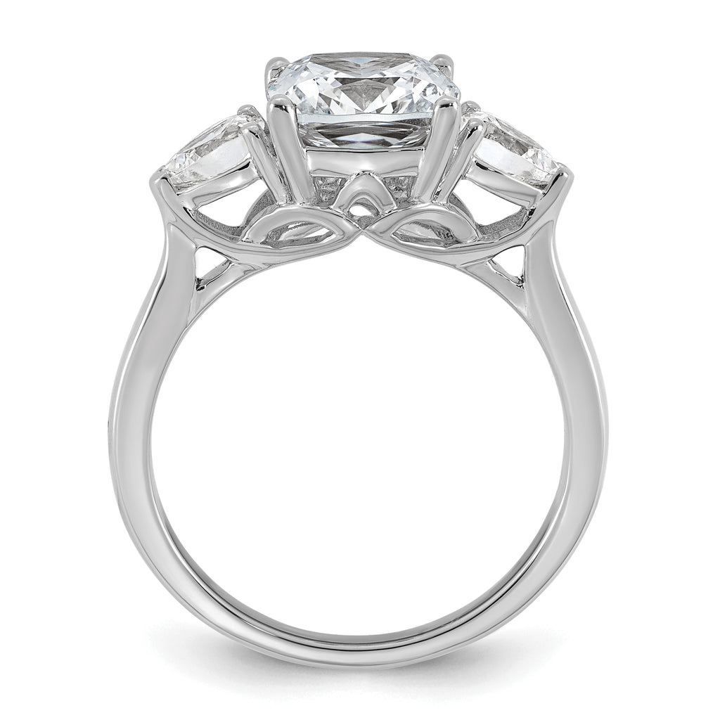 14k White Gold 3 carat Certified Lab Grown Diamond VS+ F+ Complete Cushion and Pear Three Stone Engagement Ring
