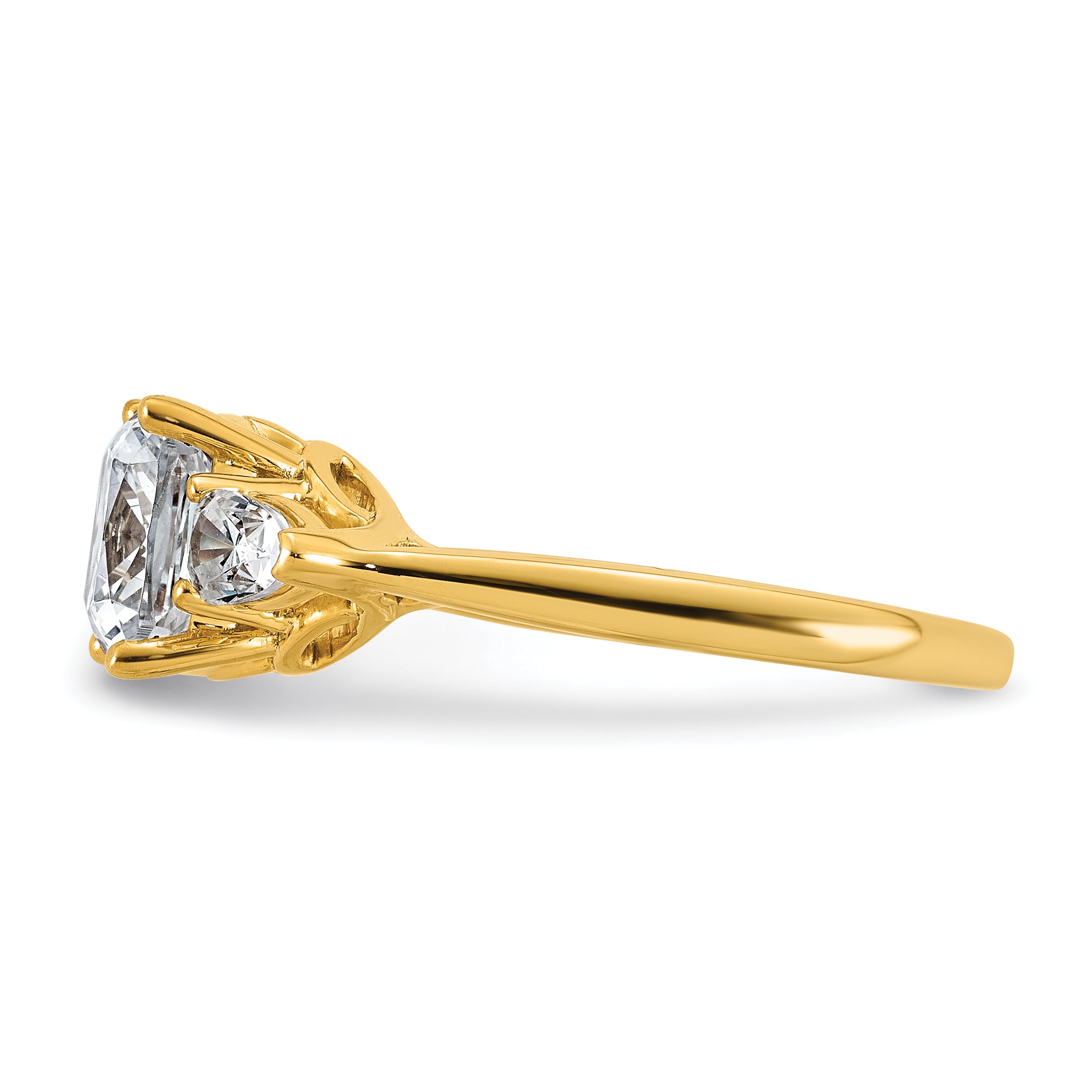 14k 3 carat Certified Lab Grown Diamond VS+ F+ Complete Cushion and Pear Three Stone Engagement Ring