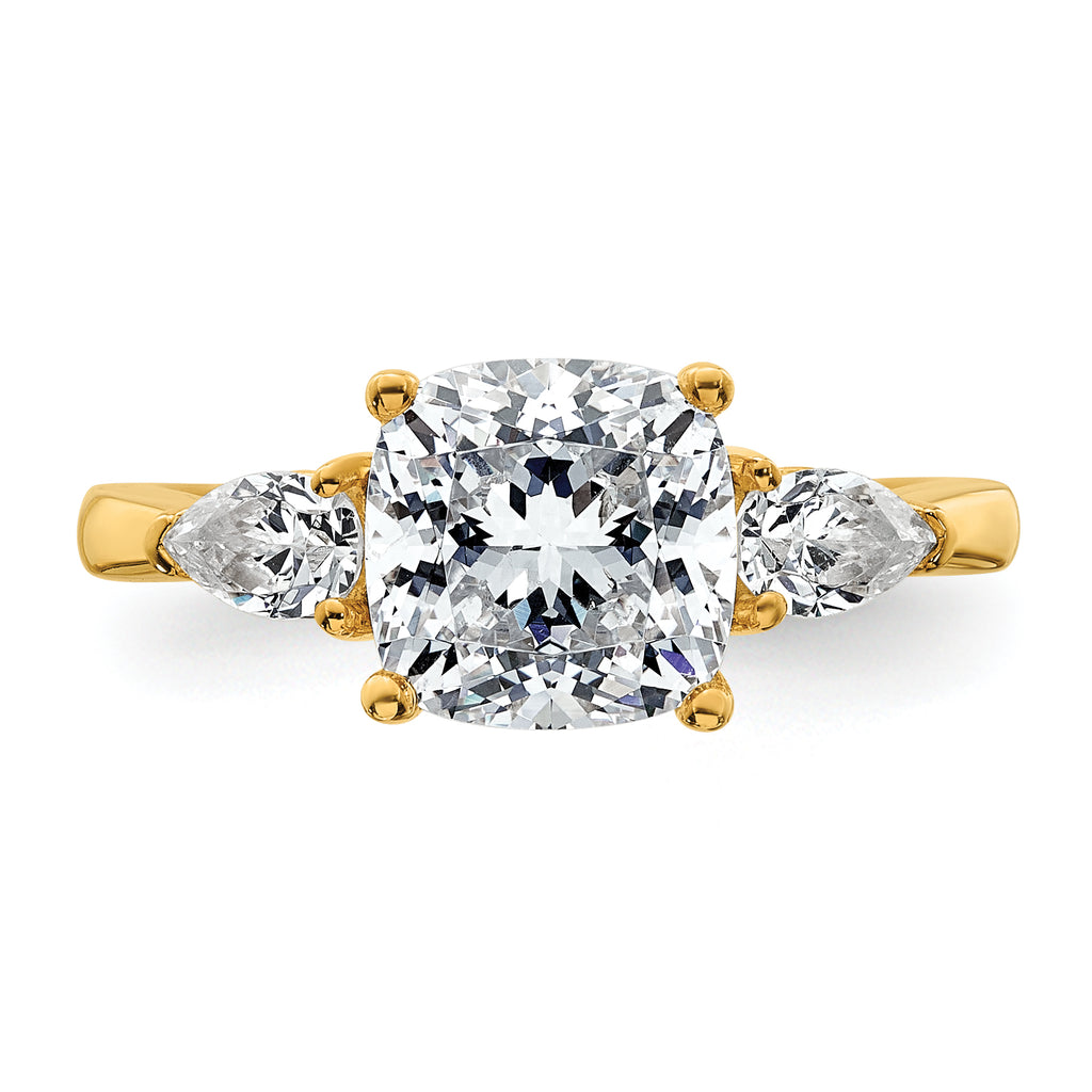 14k 3 carat Certified Lab Grown Diamond VS+ F+ Complete Cushion and Pear Three Stone Engagement Ring