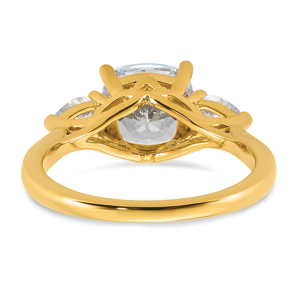 14k 3 carat Certified Lab Grown Diamond VS+ F+ Complete Cushion and Pear Three Stone Engagement Ring