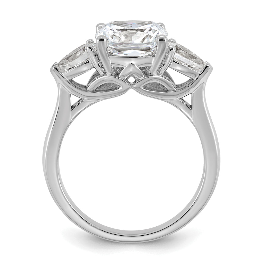 14k White Gold 3 5/8 carat Lab Grown Diamond VS+ F+ Complete Cushion and Pear Three Stone Engagement Ring