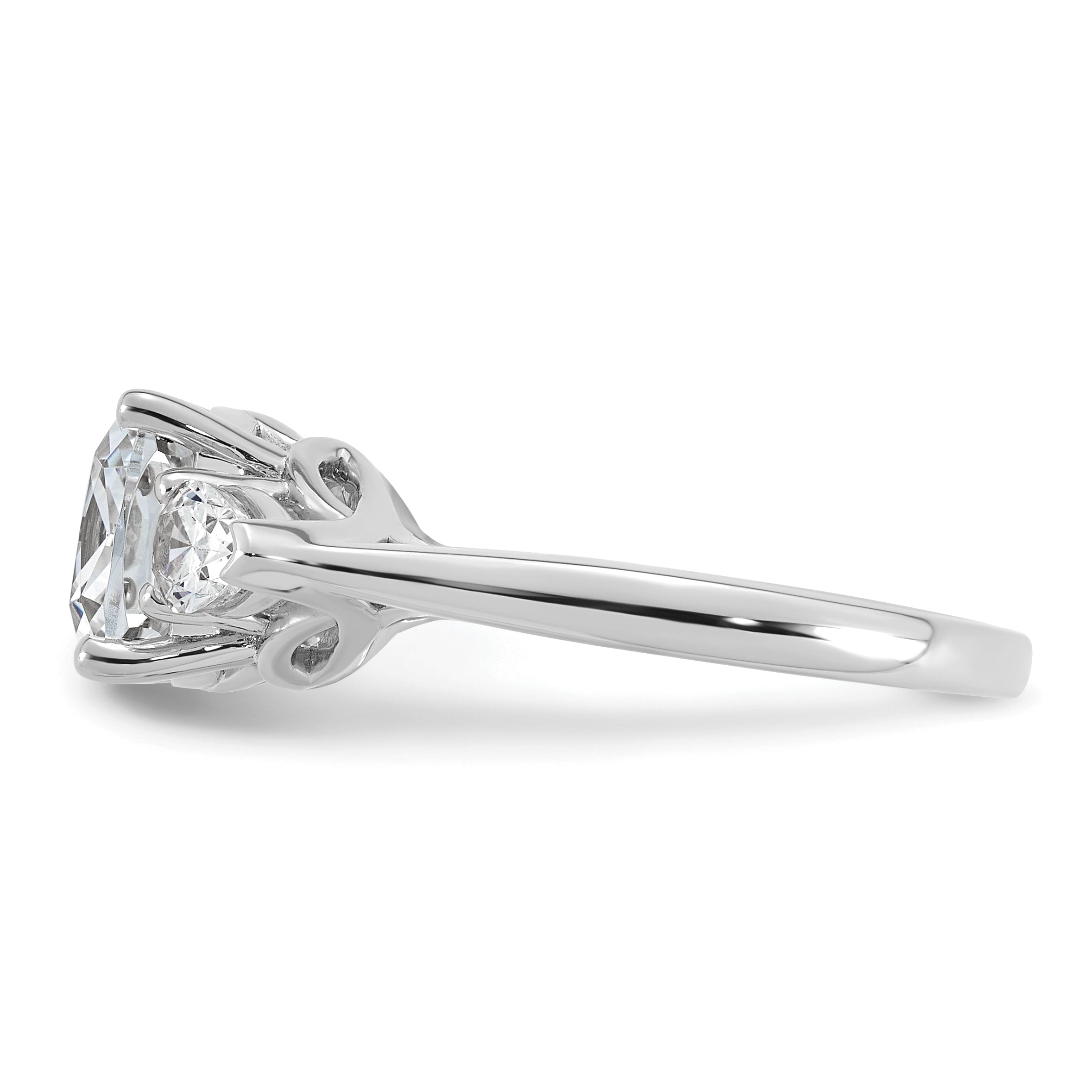 14k White Gold 3 5/8 carat Lab Grown Diamond VS+ F+ Complete Cushion and Pear Three Stone Engagement Ring