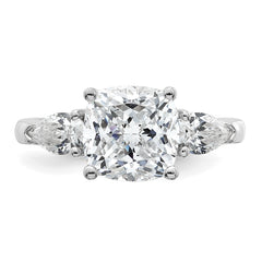 14k White Gold 3 5/8 carat Lab Grown Diamond VS+ F+ Complete Cushion and Pear Three Stone Engagement Ring