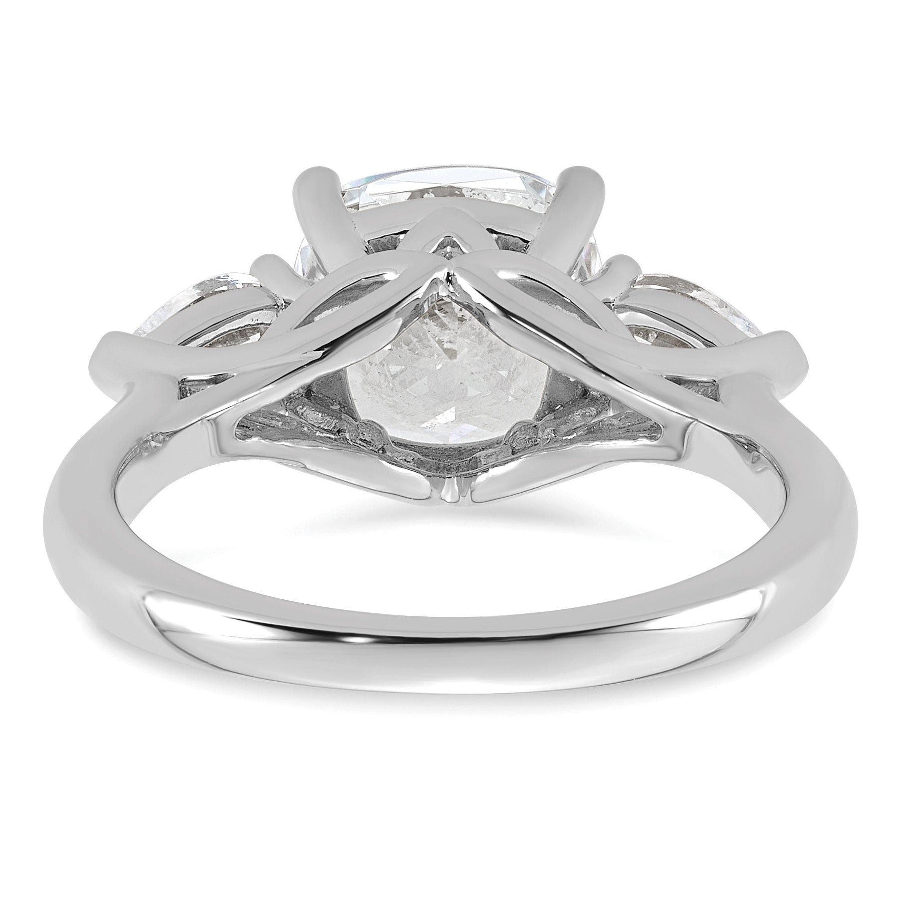 14k White Gold 3 5/8 carat Lab Grown Diamond VS+ F+ Complete Cushion and Pear Three Stone Engagement Ring