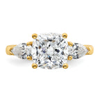 14k 3 5/8 carat Lab Grown Diamond VS+ F+ Complete Cushion and Pear Three Stone Engagement Ring