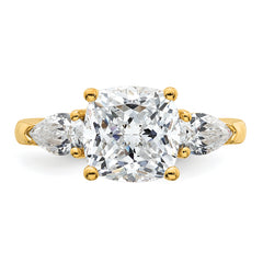 14k 3 5/8 carat Lab Grown Diamond VS+ F+ Complete Cushion and Pear Three Stone Engagement Ring