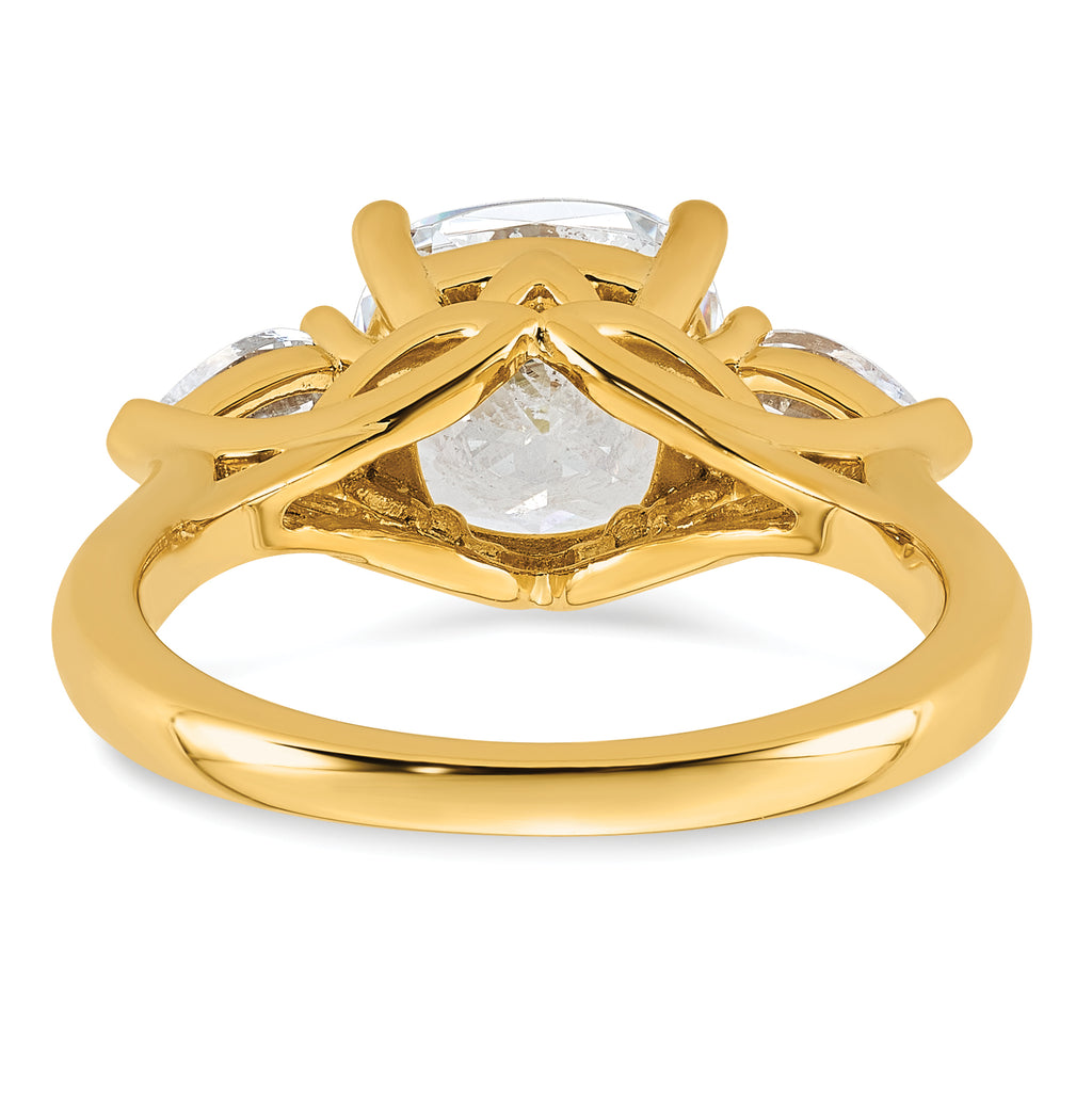14k 3 5/8 carat Lab Grown Diamond VS+ F+ Complete Cushion and Pear Three Stone Engagement Ring
