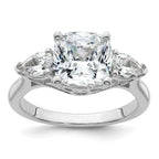 14k White Gold 3 5/8 carat Certified Lab Grown Diamond VS+ F+ Complete Cushion and Pear Three Stone Engagement Ring