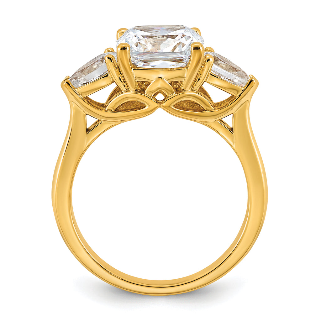 14k 3 5/8 carat Certified Lab Grown Diamond VS+ F+ Complete Cushion and Pear Three Stone Engagement Ring