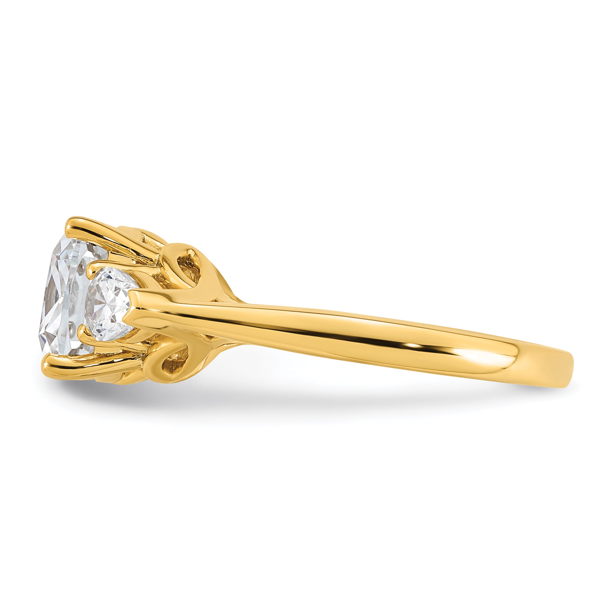 14k 3 5/8 carat Certified Lab Grown Diamond VS+ F+ Complete Cushion and Pear Three Stone Engagement Ring